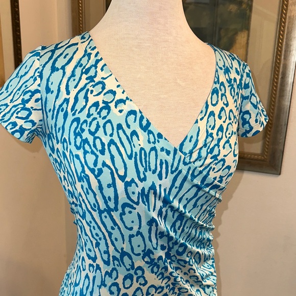 JB by JULIE BROWN NYC Blue/White Leopard Print V-Neck Dress Size Small - Picture 3 of 11